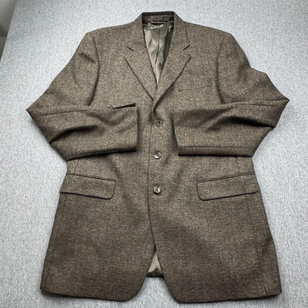 Jack Victor Three Button Wool Blazer Mens 44 Brown Ventless Sport Coat